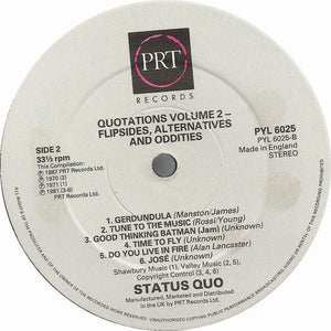 Status Quo : "Quotations" Volume 2 (Flipsides, Alternatives And Oddities) (LP, Comp)